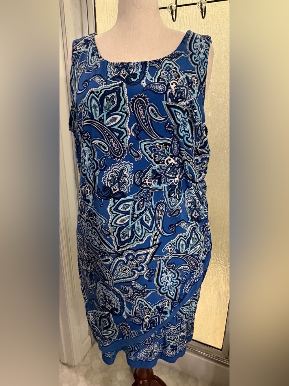 INC International Concepts Blue Paisley Ruched Faux-Wrap Sheath Dress 3X $25